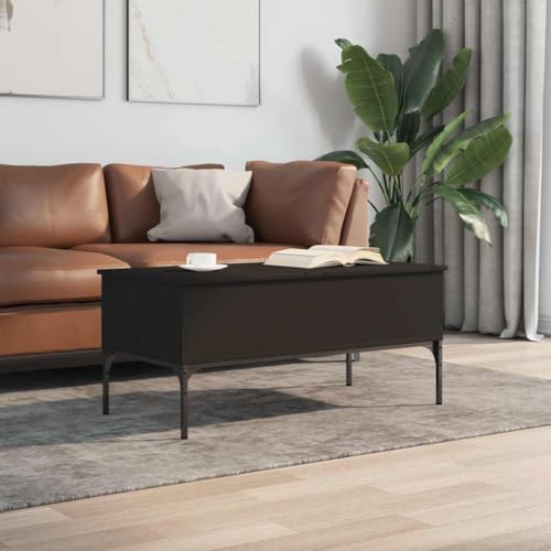 Table basse bois d'ingénierie noir et métal structure robuste de 100 cm style industriel - 4