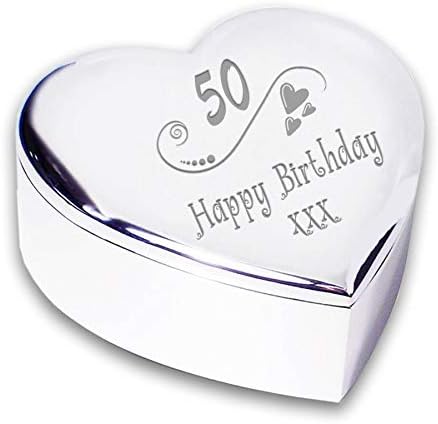 Chris Bag Of Goodies 50th 50 Fiftieth Birthday Gift Silver Finish Heart Shaped Engraved Trinket Box Keepsake Present Idea For Wife Her Women Daughter Mum Sister Friend