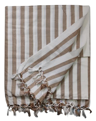 Image of Arvore Bunkaar The Handloom Story 100% Organic Desi Cotton Soft Bhagalpuri Chadar /Summer Blanket /Khes /Top Sheet /AC Blanket (Striped, Green & Brown, 2, Bhagalpuri Chadar)