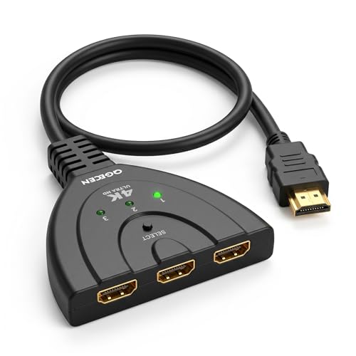 QGECEN Multiprise HDMI Switch 3 Ports Commutateur HDMI Sélecteur Splitter, 3 Entrées à 1 Sortie Switcher pour TV, PC, projecteur, Chromecast, Android Box,...