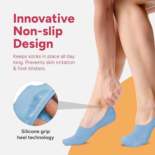 Image of Eedor No Show Socks Women - Low Cut Ankle, Non Slip | Breathable Cotton & Spandex, Flat Boat Line Invisible Socks with Silicone Heel Grips, for Flats, Heals, Loafers