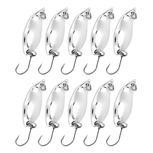 OUKENS Fishing Lures, 10pcs Metal Wobbler Baits, Spoon-Style Artificial Hard Metal Spinner Baits, Hook Lure Fishing Accessories, Silver, 2.5g