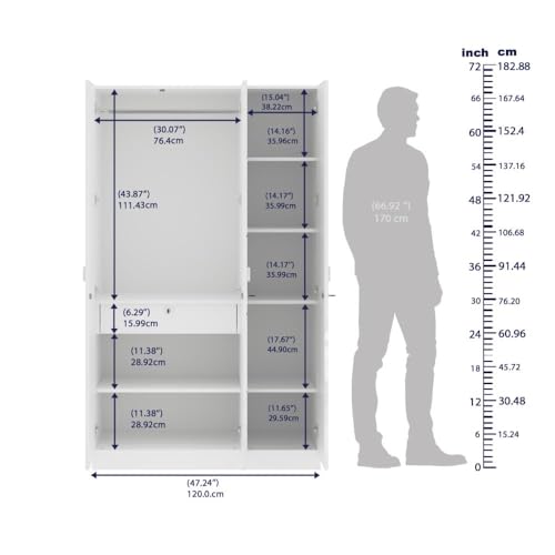 Image of Wakefit Wardrobe for Bedroom | 1 Yr Warranty | Cupboard for Bedroom, Almirah, Wooden Wardrobe, Multi-Shelves Storage with Drawer & Hanger, Density:680-750 kg /m, Free Installation (Tafetta- FW)