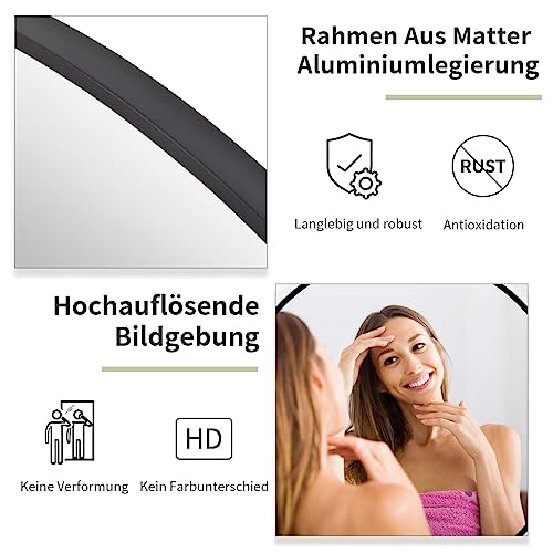 BEAUTYPEAK 80 cm Runder Spiegel in Schwarz, Bruchsicherer Wandspiegel mit Aluminiumrahmen, Badezimmer Spiegel zum Aufhängen und Anlehnen, Rund Wandspiegel für Schlafzimmer, Bad, Wohnzimmer