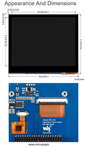 Image of for Raspberry Pi 4B /3B+ /3B /3A+ /Pi Zero W /Zero 2 W /WH, 3.5inch DPI LCD 640x480, IPS Capacitive Touch Screen Toughened Glass Cover DPI666 262K Colors 60Hz Refresh Rate