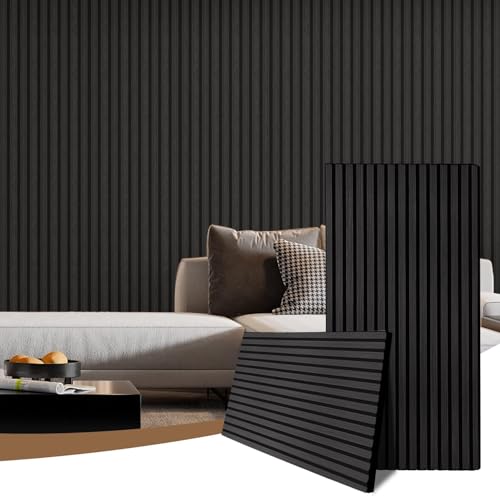 AKK-PANE Akustikpaneele Holz 120x60cm 2 Stück 1 44m - 3D Wandpaneele Holz Akustik Paneele Wand für Küche Wohnzimmer Büro Umweltfreundlich Holzpaneele Wand mit Schalldämpfung(Mirage Schwarz 22#)