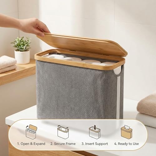 Almacenamiento de papel higiénico con tapa de bambú contenedor de 17.7x13.8x5.9 5