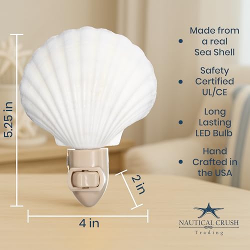 Image of Nautical Crush Trading Seashell Night Light - Beach Night Light with White Clam - Shell Light for Bathroom - Sea Shell Lamp - Seashell Lamp Plug Into Wall