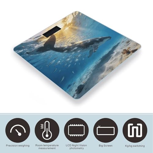 Báscula digital para baño con temática oceánica y vidrio templado miniatura 3