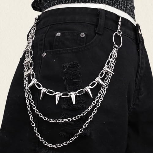 Image of GUSTAVE Layered Pants Chain for Men Punk Gothic Silver Jean Belt Trousers Chains Harajuku Street Wallet Pocket Keychains Waist Pocket Cool Hip Hop Rock Biker Goth Body Accessories