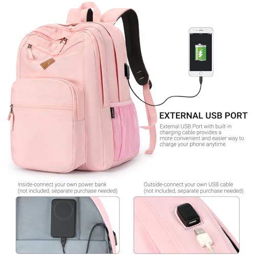 Image of ZORFIN 36L Backpack for College, and Travel: Water Resistant Bookbag with 8 Compartments - Pink