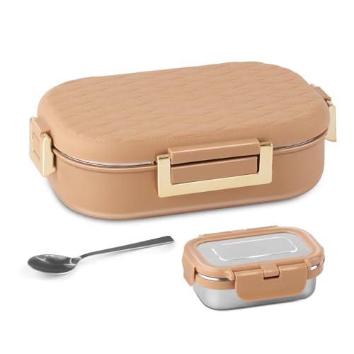 Image of JAYPEE Lux PU Insulated Stainless Steel Lunch Box for School Kids|Airtight Leakproof Lunch Box for Kids Boys & Girls |Unique Design 100% Food Grade |Lunch Box for Office use,580 ml, Brown