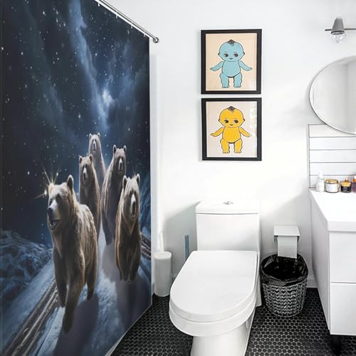 Rideau de douche ours imperméable en polyester lavable pour baignoire d'angle 140x183 cm - 3