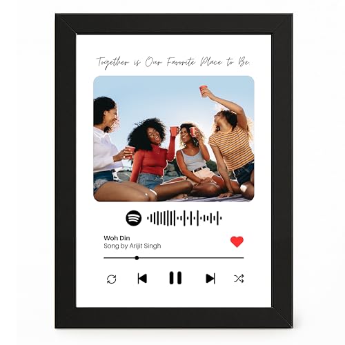 Image of Framekaari Customized Music Code Photo Frame | Personalized Birthday Gift | Custom Photo, Music Code, Custom Text | Tabletop & Wall Mount | Room & Home Decor | 16x21 cm (Design-03)
