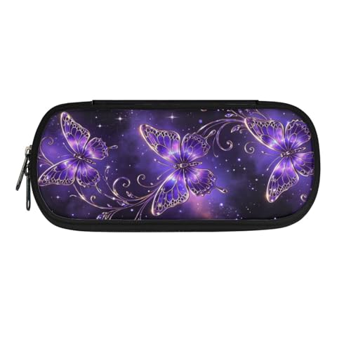 Image of Purple Butterfly Pencil Pouch Pen Bag Girls Pencil Case Stationery Pouch with Pen Slots for School Students Pen Storage Bag for Daily Use