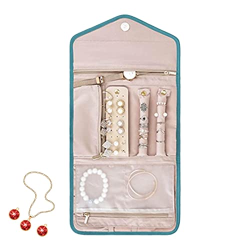 Yusheng Pochette à Bijoux Pliable - Organisateur de Bijoux de Voyage avec Compartiments, pour Bagues, Colliers, Boucles d'Oreilles, Montres - Bleu