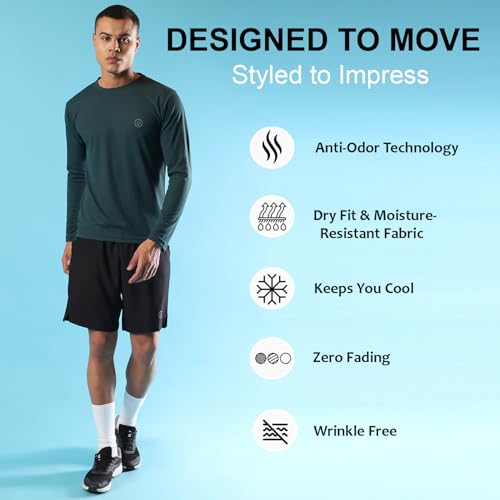 Image of CHKOKKO Gym T Shirts for Men Workout Solid Quick Dry Sports Men T-Shirts Breathable Lightweight Full Sleeve Regular Fit Round Neck Running Stylish Tshirt for man