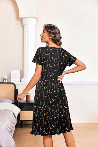 Image of Ekouaer Nightgowns for Women with Pockets Button Front Short Sleeve House Dresses Floral Print Mumu Dress