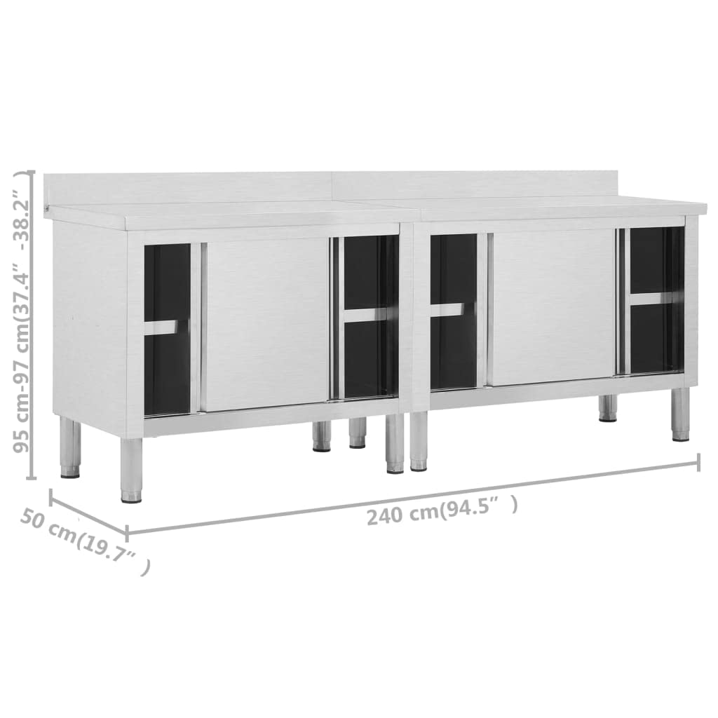 Armoire de travail en acier inoxydable 240 cm avec portes