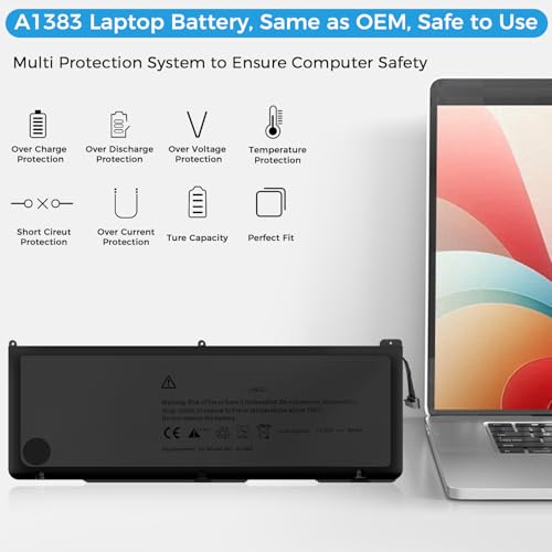 Image of A1383 Battery,A1297 Replacement for MacBook Pro 17 inch A1297(Early 2011-Late 2011) Series EMC 2352-1 EMC 2564(Upgraded High Performance 10.95V 95Wh 9500mAh)