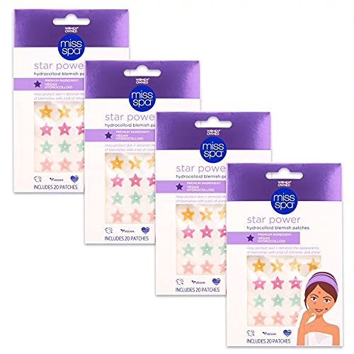 Miss Spa Blemish Patches, 100% Hydrocolloid Pimple Patches for Acne Spot Treatment, Vegan Hydrocolloid Zit Stickers, Star Power, 20 Patches