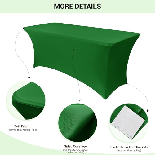 Obstal 6ft Stretch Spandex Table Cover for Standard Folding Tables - Universal Rectangular Fitted Tablecloth Protector for Wedding, Banquet and Party, 72L x 30W x 30H Inches, Emerald Green, 2pc by Obstal - Image 3