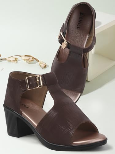Image of Denill Fancy & Comfortable Brown Heel Sandal with Ankle Strap for women & Girls