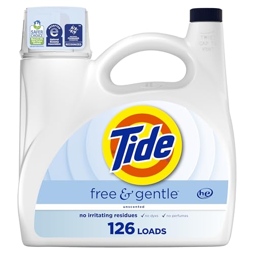 Image of Tide Free & Gentle Liquid Laundry Detergent, 126 Loads, 166 fl oz, Tide Laundry Detergent, Clean Laundry Detergent