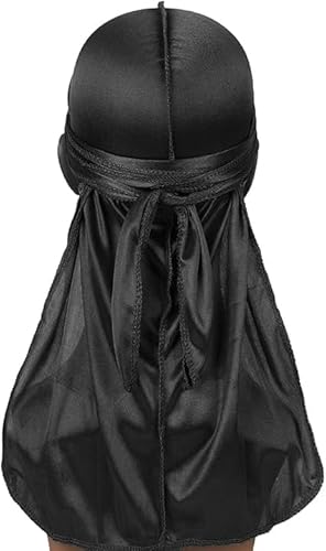 Shoes Lane Men's Black Durag Du-Rag Bandana Sports Scarf Head Rap Tie Back Band Biker Cap (Black)