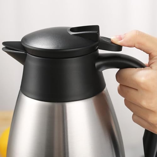 Image of 68oz Thermal Coffee Carafe, 2 Pack Airpot Insulated Coffee Urns Stainless Steel Vacuum Thermal Pot Dispenser for Coffee, Hot Water, Tea, Hot Beverage - Keep 12 Hours Hot, 24 Hours Cold (Silver,Silver)