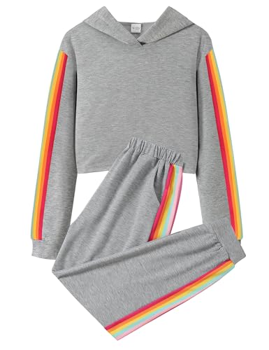 Girls Clothes Hoodies For Girls Activewear Long Sleeve Rainbow Ribbon Sweatshirts And Sweatpants 2 Piece Outfits