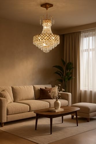 Image of Crystal Chandelier for Decoration | Jhumar for Home and Office Decoration | Jhoomer for Living Room | Celing Chandelier | Golden (Bulbs Included)
