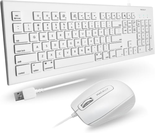 Image of Macally 104 Key USB Wired Keyboard and Mouse Combo with Apple Shortcut Keys for Mac,iMac,MacBook,and Windows PC (MKEYECOMBO),White,(Pack of 10)
