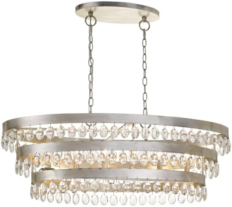 Crystorama Perla 6 Light Antique Silver Linear Oval Chandelier