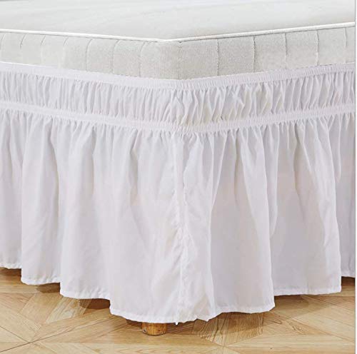 Faldón de cama de poliéster cepillado con tres lados de tela elástica fácil de colocar 38 cm de largo, poliéster