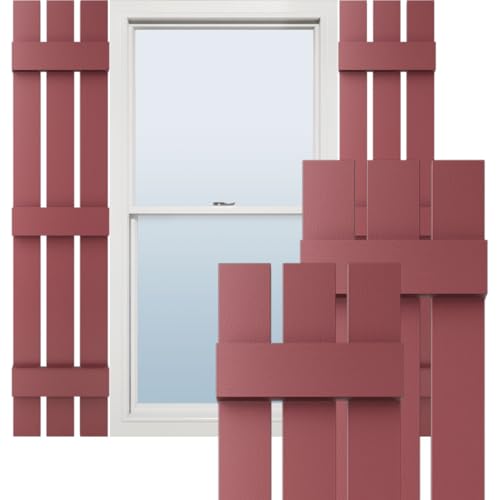 12"W x 80"H Lifetime Vinyl, Standard Three Board Spaced, Board-n-Batten Shutters, w/Installation Shutter-Lok's & Matching Screws (Per Pair), Wineberry
