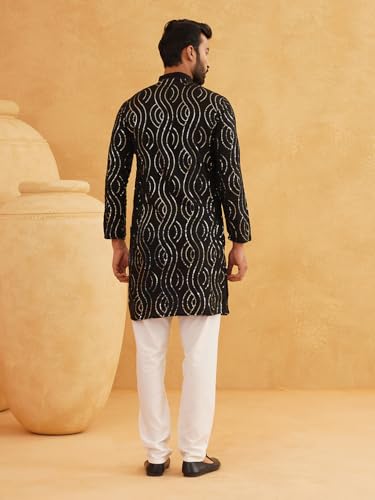 Image of SOJANYA (Since 1958 Men's Embroidered Sequinned Cotton Kurta With Churidar Pyjama Set