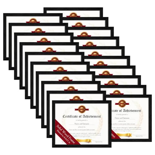 Image of 8.5x11 Solid Wood Picture Frame set of 20, Black Certificate Frames