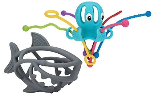 Image of Nuby Chewy Chums All Silicone Soothing Teether & Octopus 100% Silicone Pull String Interactive Toy