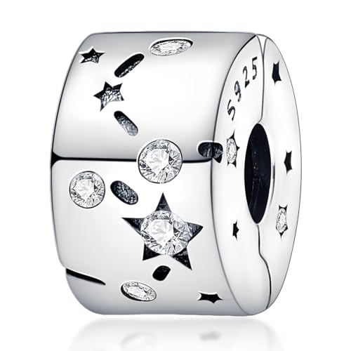 NJCXOLA Charms Mujer Estrella Riel Plata de Ley 925 Circonita Cúbica Clip Perla Joyas Joyeria Compatible Pulseras Collares Brazaletes Cumpleaños Regalo Fiesta Madre Niñas