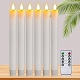 Yongmao Flameless Taper Candles Flickering Battery Operated with Remote, Real Wax LED Window Candles Fake Electric Candles 3D Wick Warm Light Pack of 6 for Christmas Home Wedding Decor (White)
