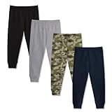 GLASH Kids Boys Cotton Pants, 4 Pack 5T Toddler Joggers Black/Camo/Gray/Navy