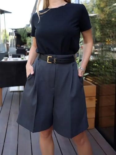 واي كيه ار شورت برمودا للنساء، شورت كاجوال مرن عالي الخصر بطول الركبة بارجل واسعة، شورت صيفي رمادي مع جيوب، مقاس M