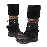  gracosy Damen Hohe Stiefel mit Pompom, Warme Pelz Gefüttert Overknee Winter Schnee Stiefel 2019 Schuhe Strass Langschaft Flache rutschfeste Mädchen Kniehohe Stiefeletten Schwarz Braun Beige Lila