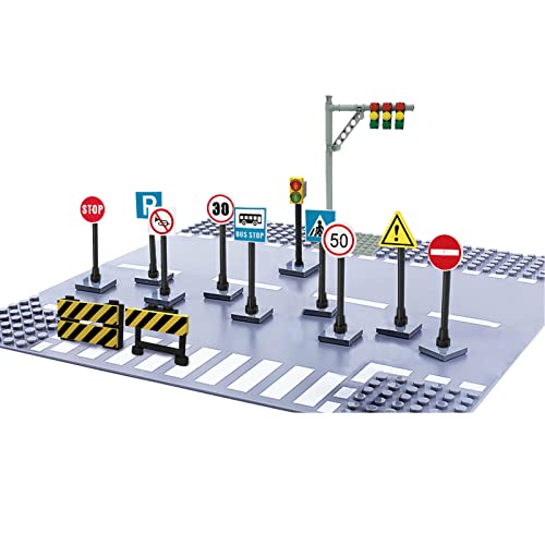 Juego de señales de tráfico de la Ciudad para Placas de construcción, Bloques de construcción semáforo, Juguete Educativo para niños, semáforo Compatible con City