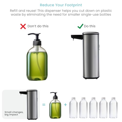 Image of Home Zone Living Foaming Hand Soap Dispenser with Automatic Sensor | Stainless Steel Cover, Adjustable Output and Refillable Pump for Kitchen and Bathroom Sinks