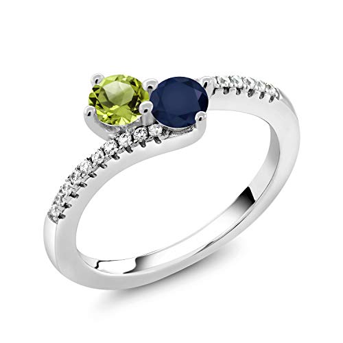 Gem Stone King Two-Stone Bypass Ring for Women in 925 Sterling Silver | 4MM Round Gemstone Birthstone and Green Peridot | Crossover Anniversary Engagement Wedding Promise Ring | Sizes 5, 6, 7, 8, 93