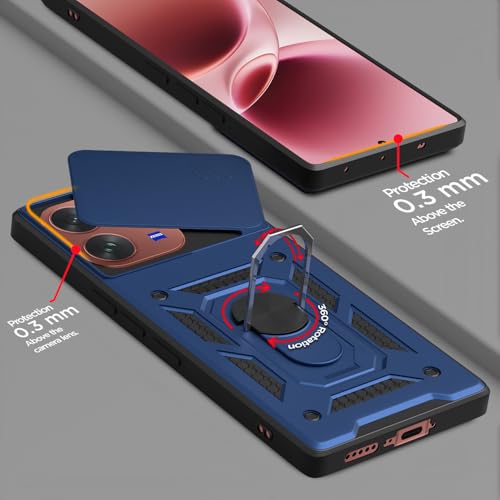 Image of Outlouders Back Cover for Vivo V70 5G | D10 Tough Armor 360 Protection Case with Sliding Camera Shield & Ring Holder Stand Bumper Case (Blue)