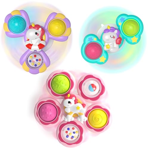 Usrela 3Pcs Suction Cup Spinner Toys, Pop Suction Cup Rotating Toys for 1 Year Old Girl, Novelty Rotating Tops Toddler Toy Age 1-2, 12 18 Months Girls Birthday Gift for Infant