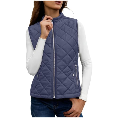 NSICBMNO Navy Body Warmer For Women With Zip Pockets Ladies Quilted Gilet Stand Collar Waistcoat Zip Up Vest Lightweigt Down Jacket Padded Gilet Slim Fit Vest Winter Waistcoat Outwear